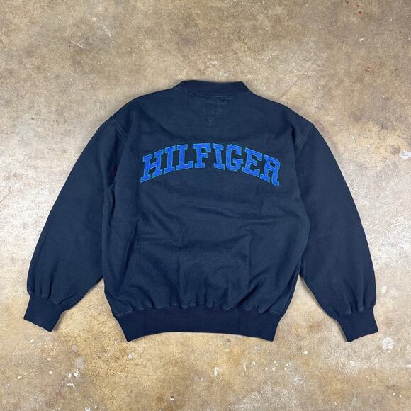 Vintage Tommy Hilfiger Spell Out Sweatshirt Black Blue Green 90s Crewneck L - Picture 3 of 9
